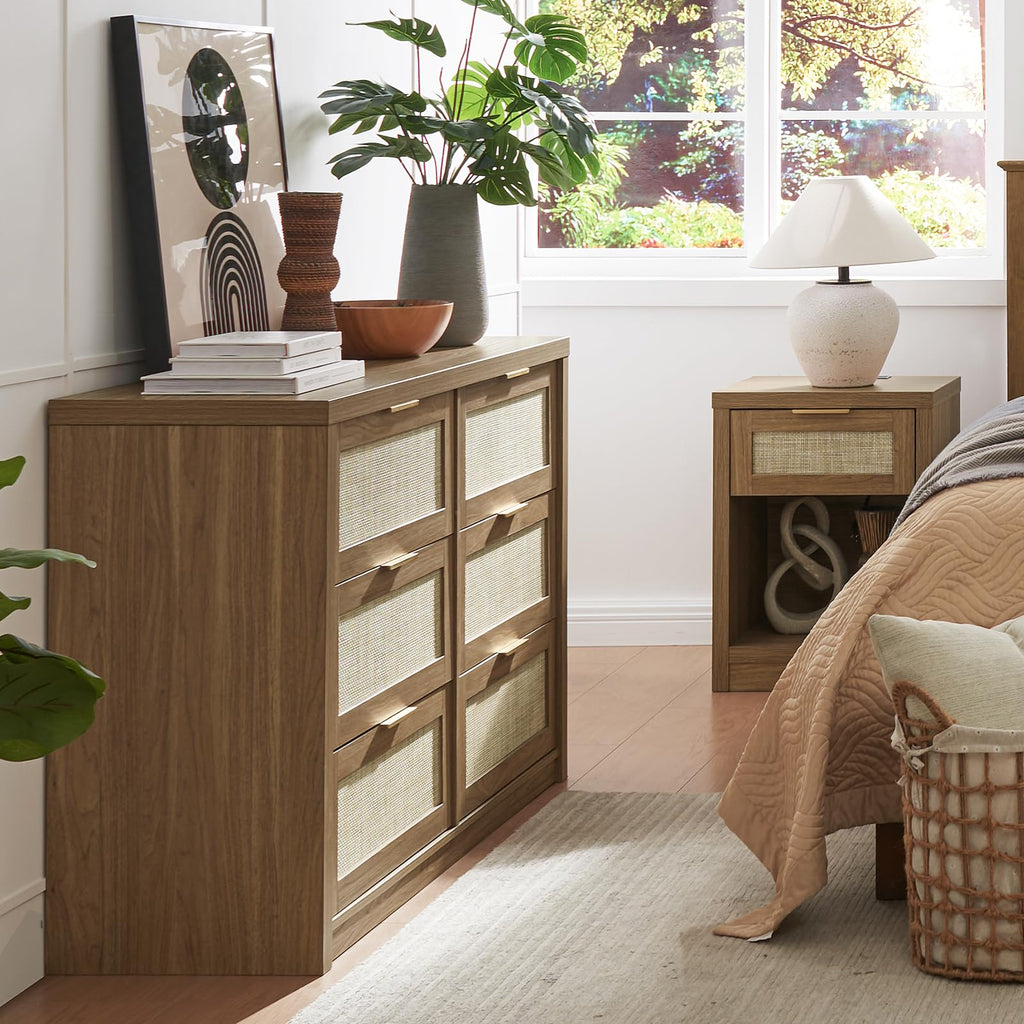 OAKHAM Boho Nightstand with Drawer & Storage Shelf