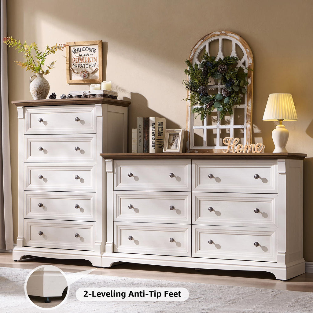 T4TREAM Farmhouse Drawer Dresser for Bedroom Storage