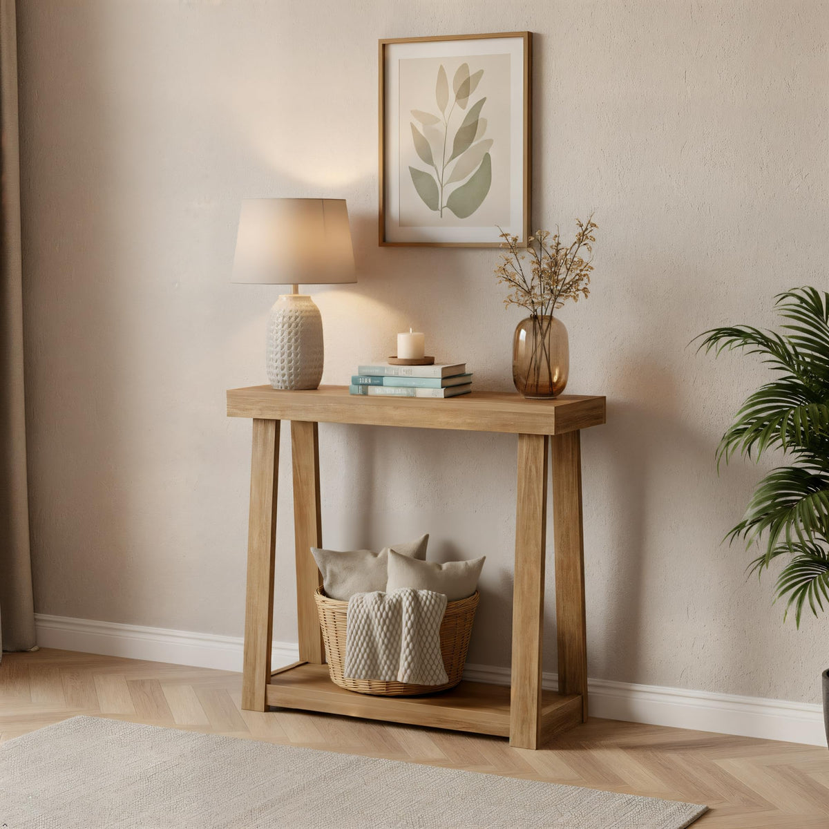 Plank+Beam Solid Wood Console Table with Storage Shelf