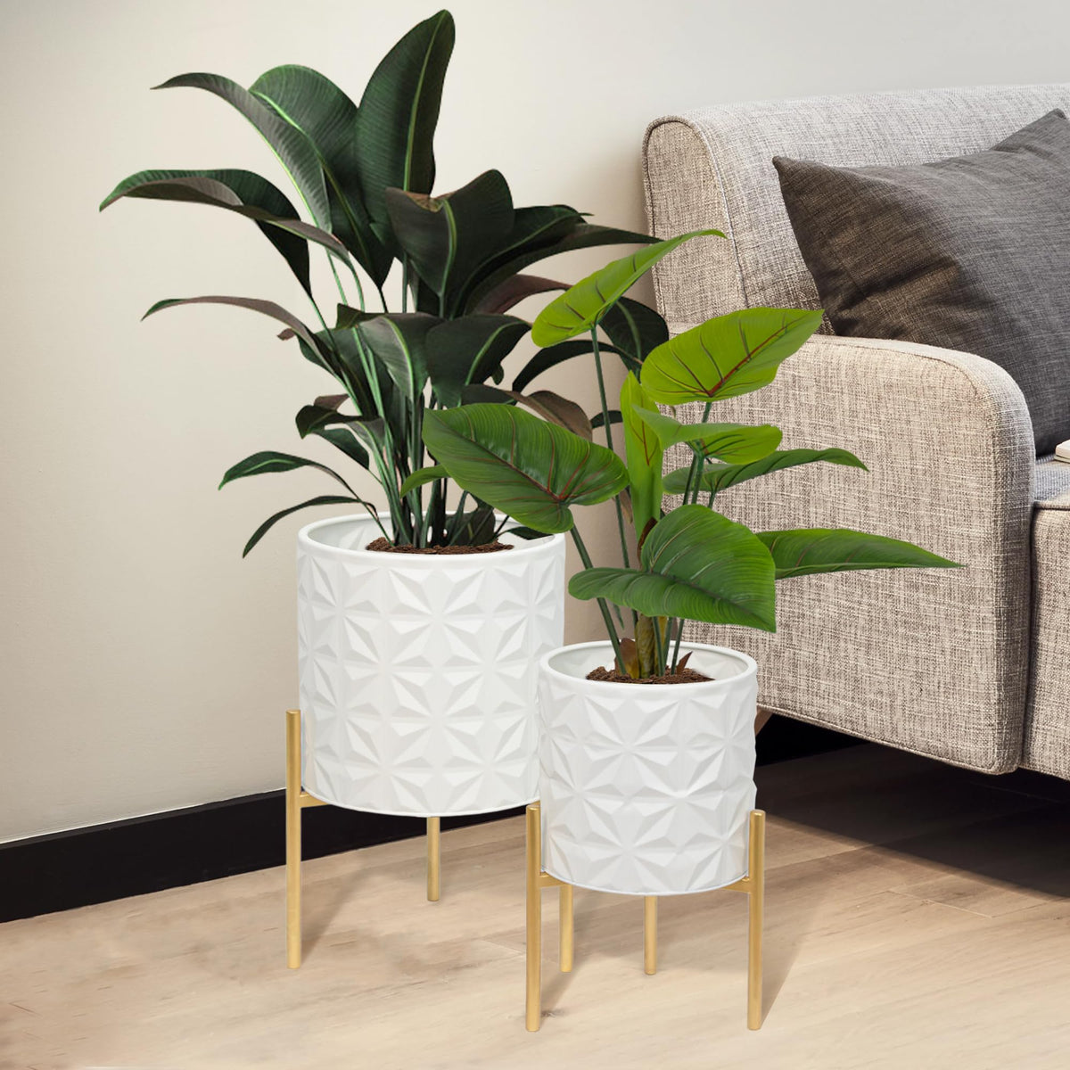ARNIS Modern Metal Planter Pots with Stands, Set of 2