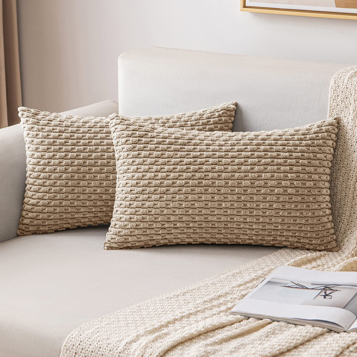 MIULEE Striped Corduroy Throw Pillow Covers, Set of 2