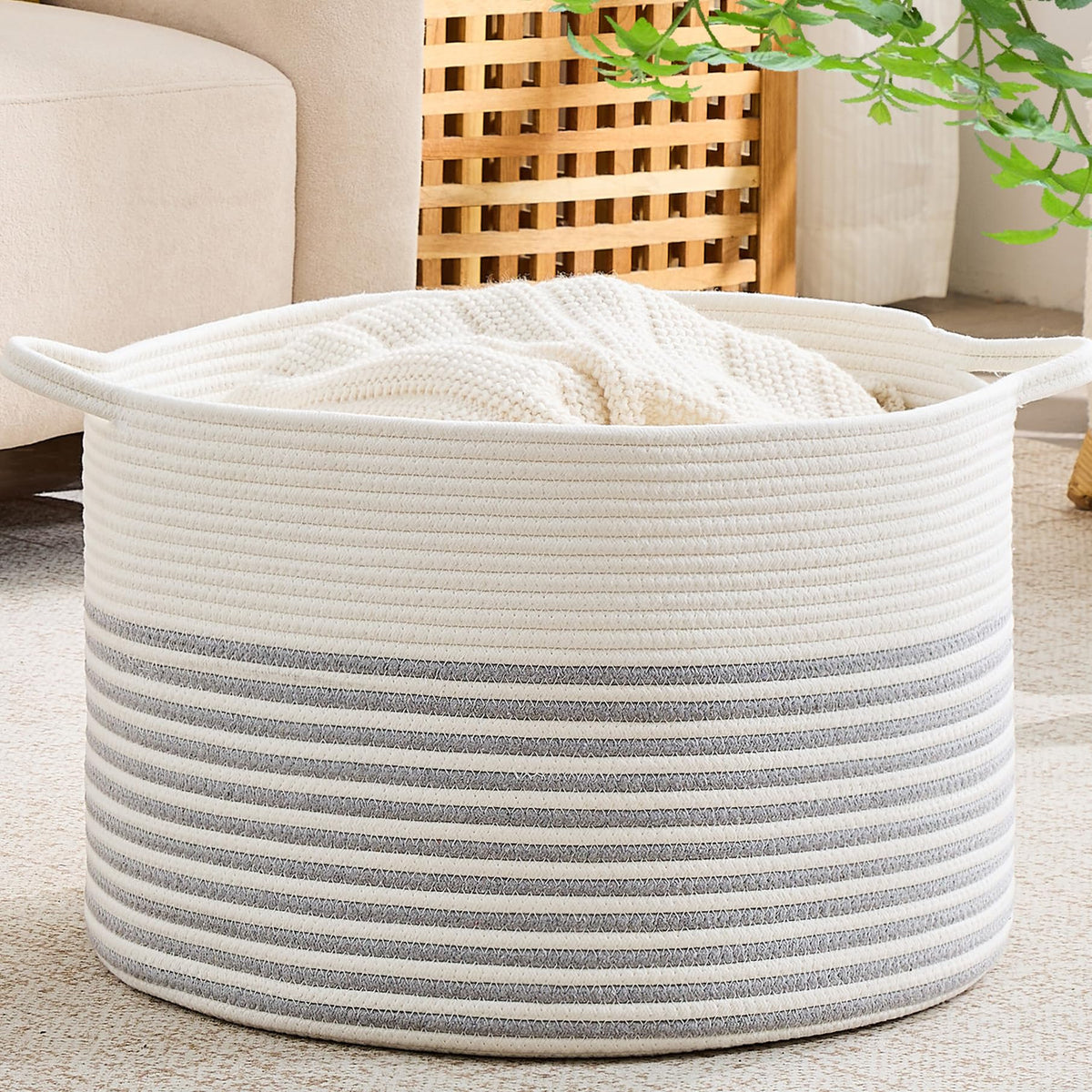 KAKAMAY 20 x 13-Inch Woven Cotton Rope Storage Basket