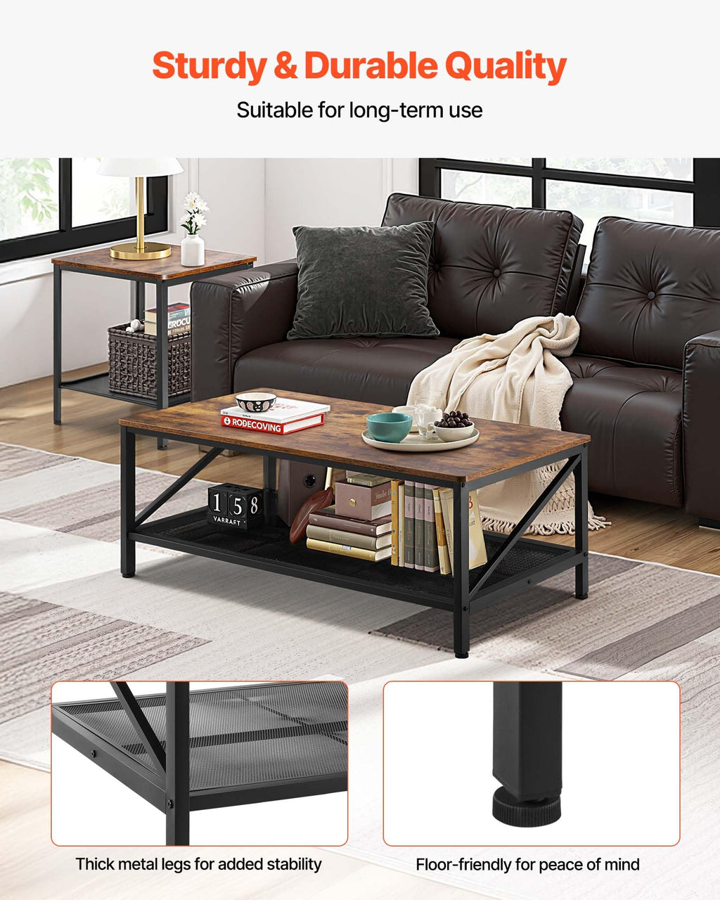 VEVOR 3-Piece Living Room Coffee and Side Table Set