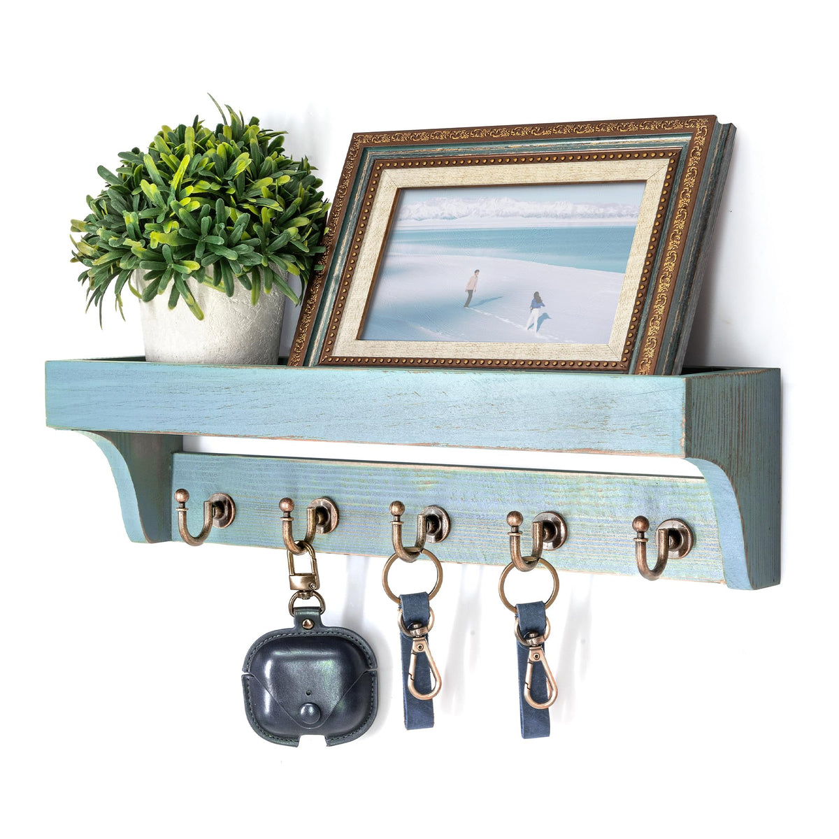 Rebee Vision 14-Inch Wall Key & Mail Holder with Hooks