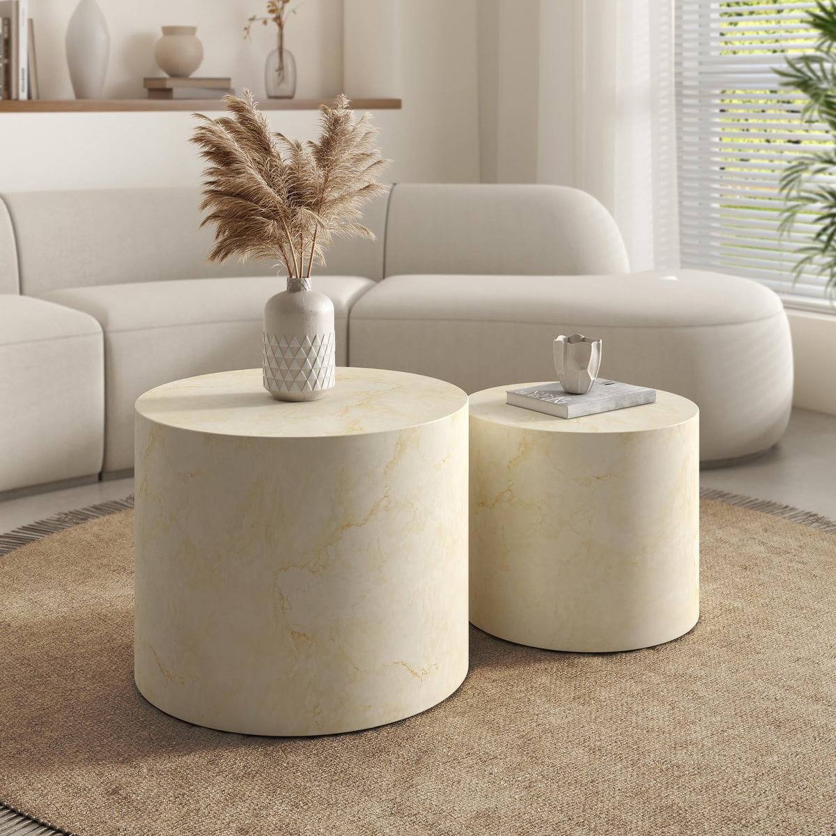 Dorivibe Round Wooden Nesting Coffee Tables, Set of 2