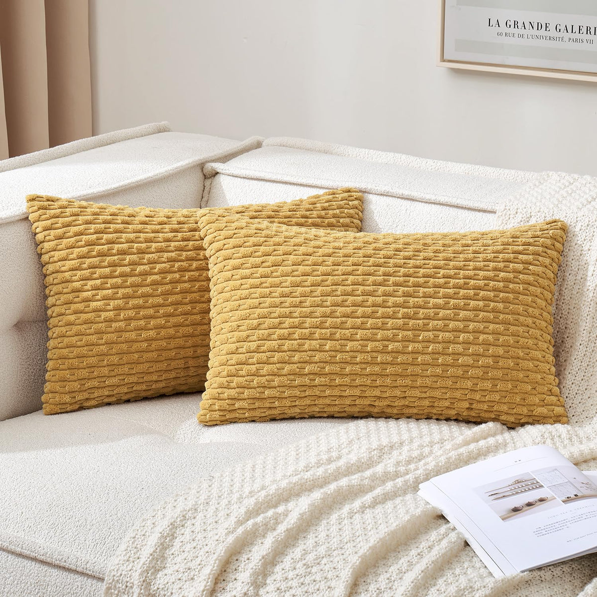 MIULEE Striped Corduroy Throw Pillow Covers, Set of 2