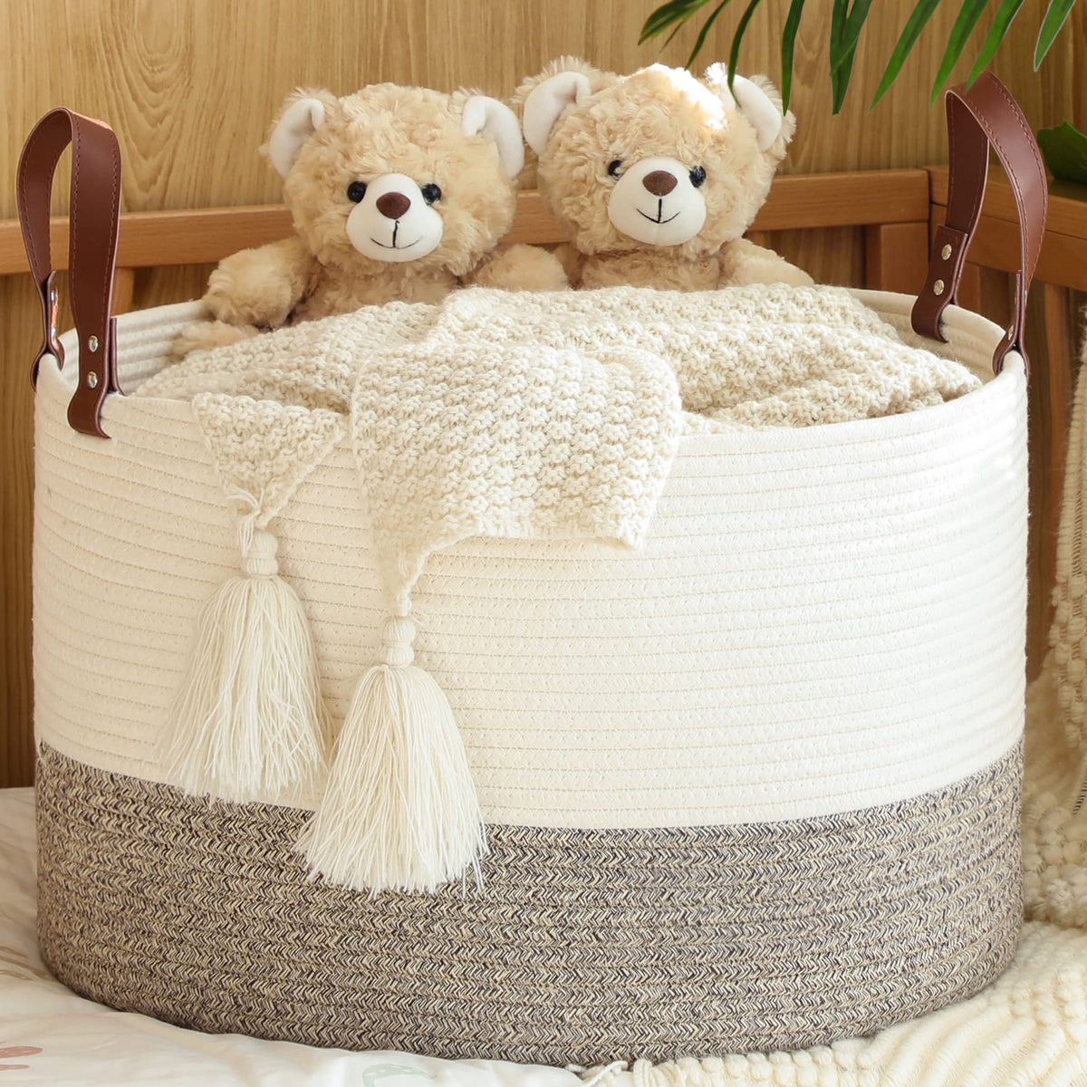 KAKAMAY 20 x 13-Inch Woven Cotton Rope Storage Basket