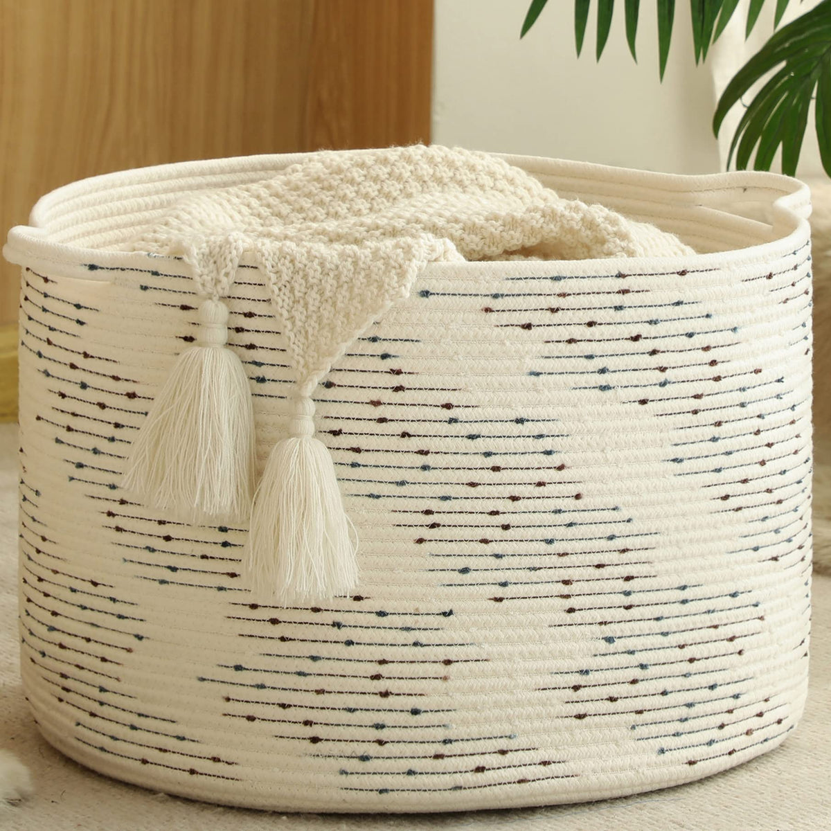 KAKAMAY 20 x 13-Inch Woven Cotton Rope Storage Basket