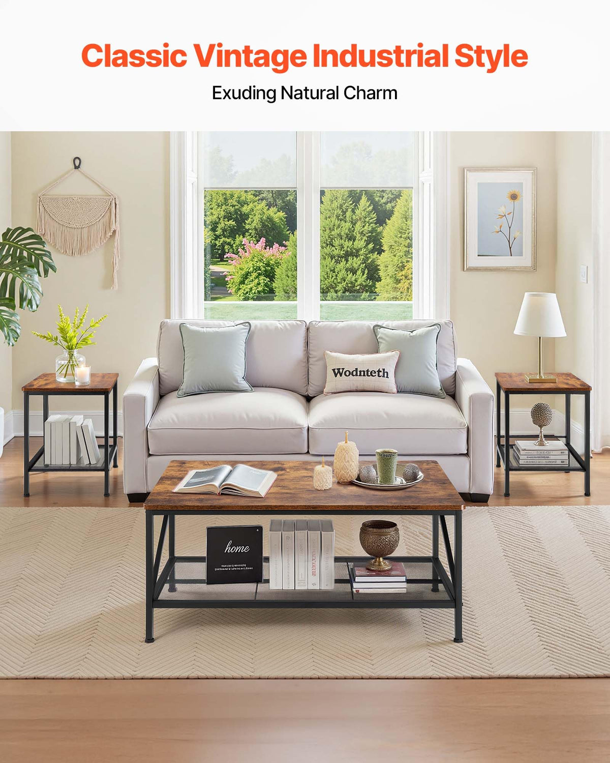 VEVOR 3-Piece Living Room Coffee and Side Table Set