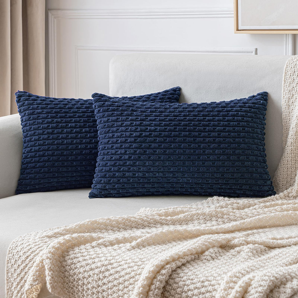 MIULEE Striped Corduroy Throw Pillow Covers, Set of 2