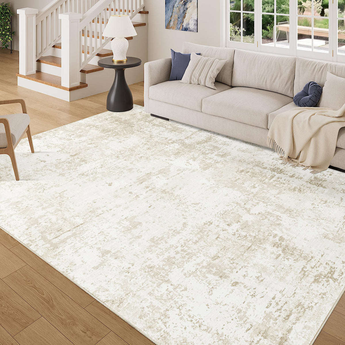 DUKINO Black Floral Area Rug for Modern Home Decor