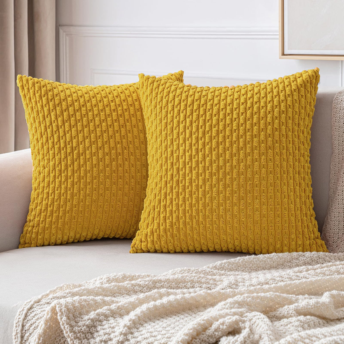 MIULEE Striped Corduroy Throw Pillow Covers, Set of 2