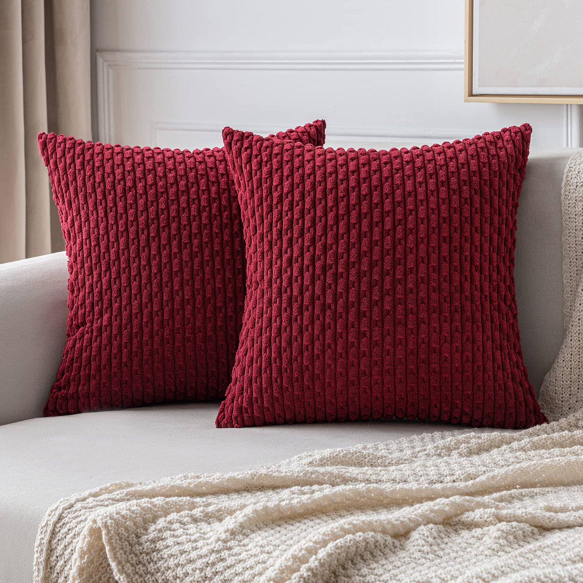 MIULEE Striped Corduroy Throw Pillow Covers, Set of 2