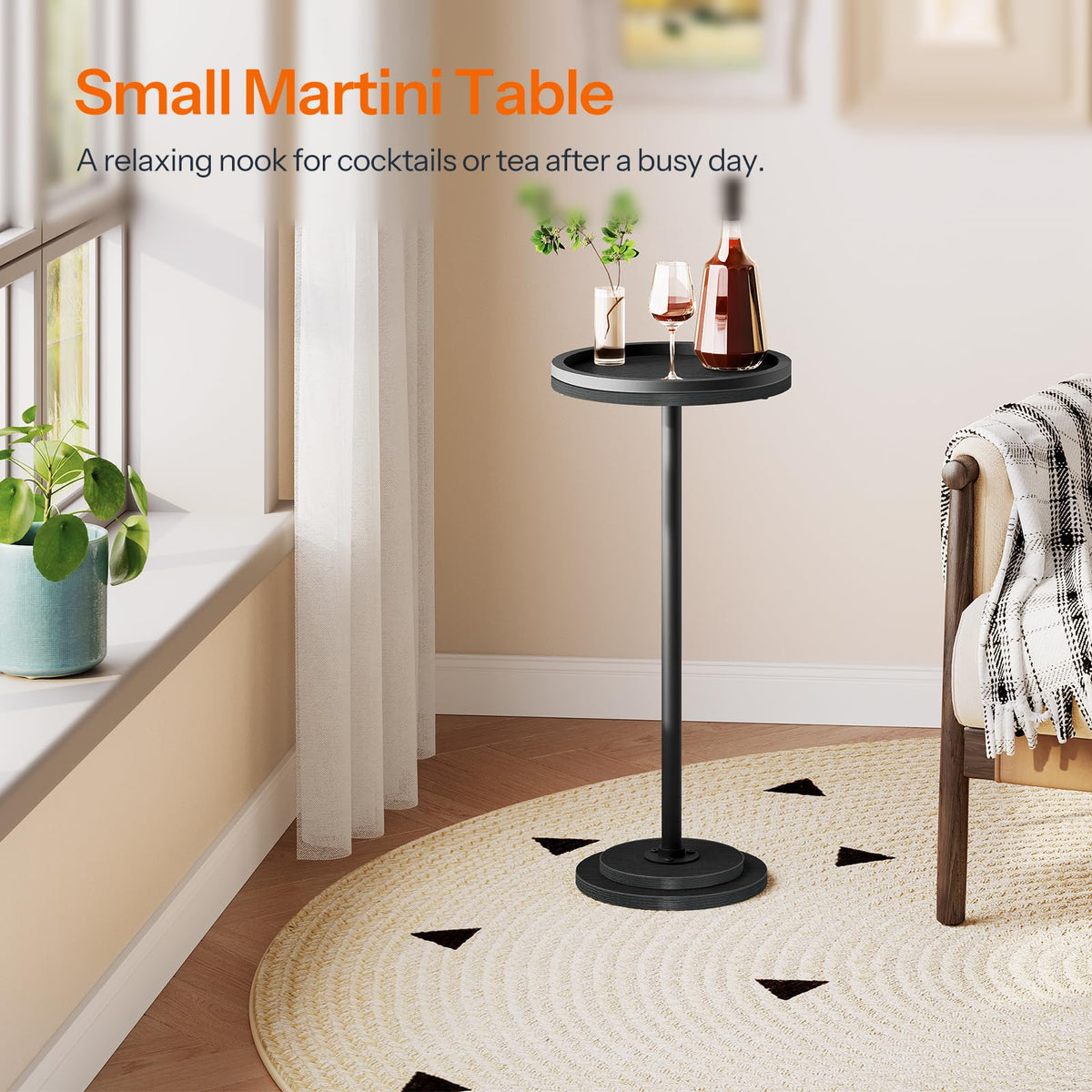 HOOBRO Round Pedestal Side Table for Small Spaces