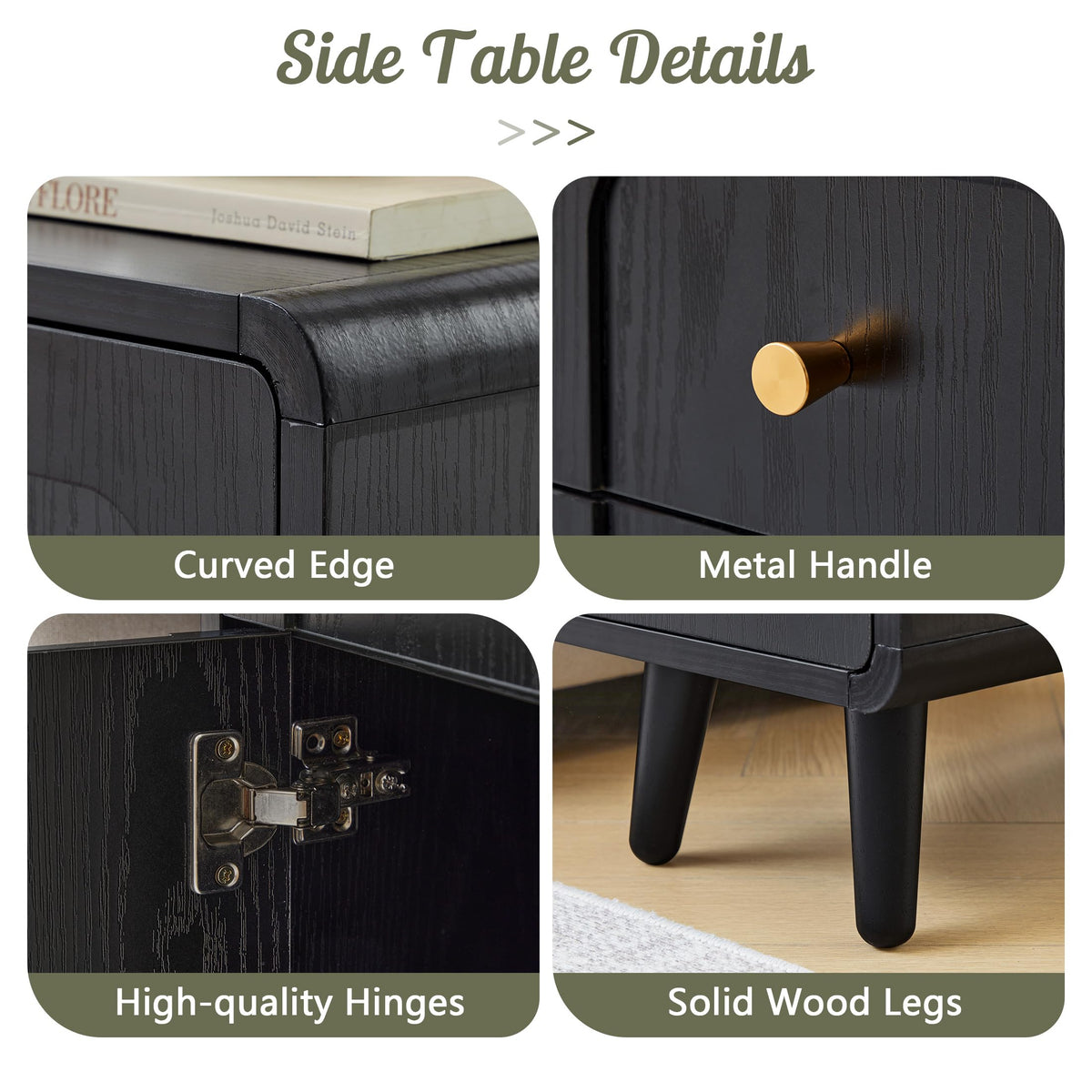 Slim Nightstand End Table with Built-In Charging Station