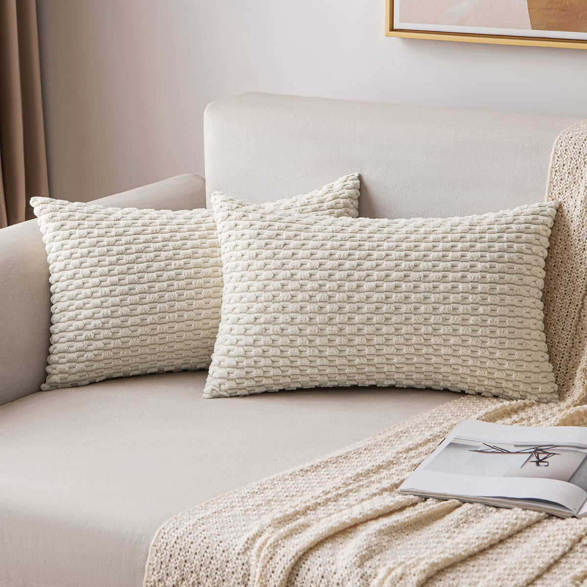 MIULEE Striped Corduroy Throw Pillow Covers, Set of 2