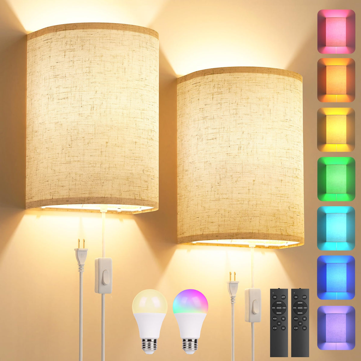Yunaking Dimmable Plug-In Wall Sconces, Set of 2