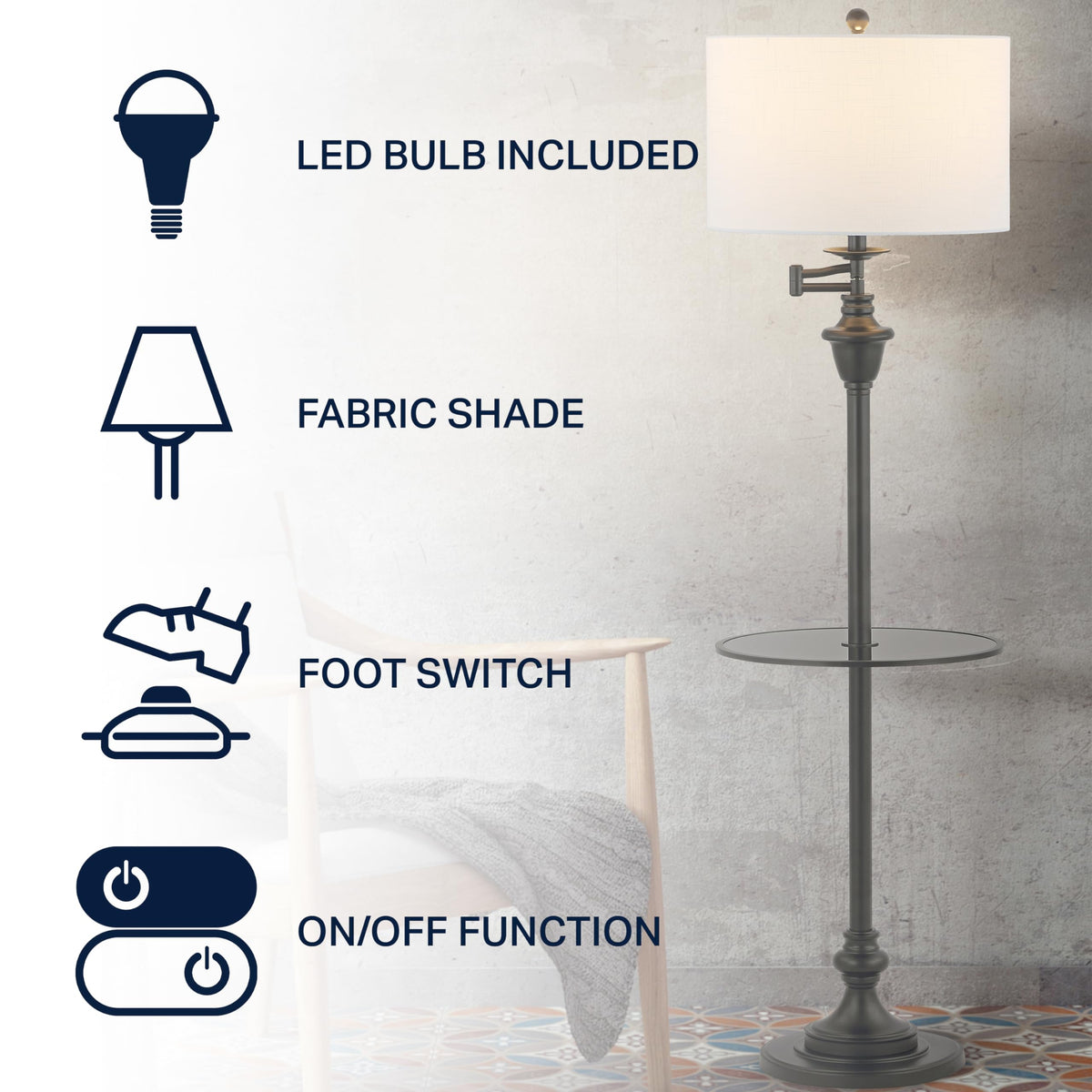 JONATHAN Y Metal & Glass LED Table and Floor Lamps