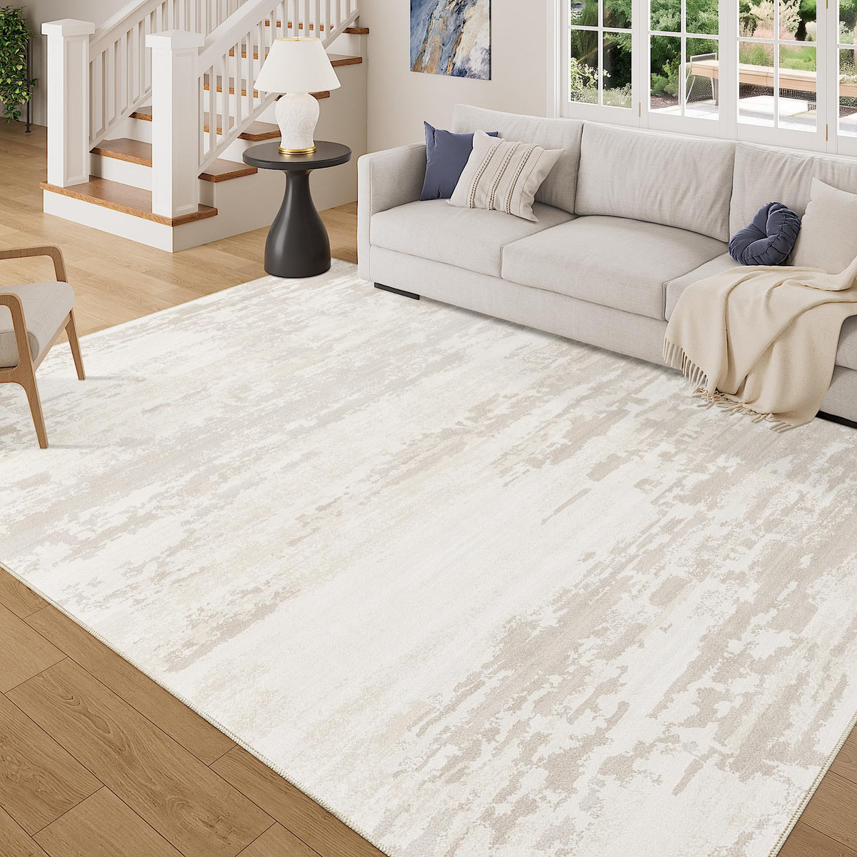 DUKINO Black Floral Area Rug for Modern Home Decor