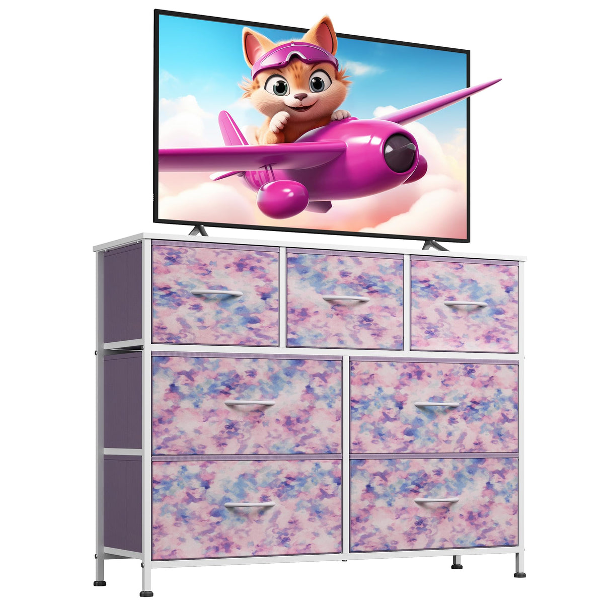 WLIVE 7-Drawer Fabric Storage Dresser with Wood Top