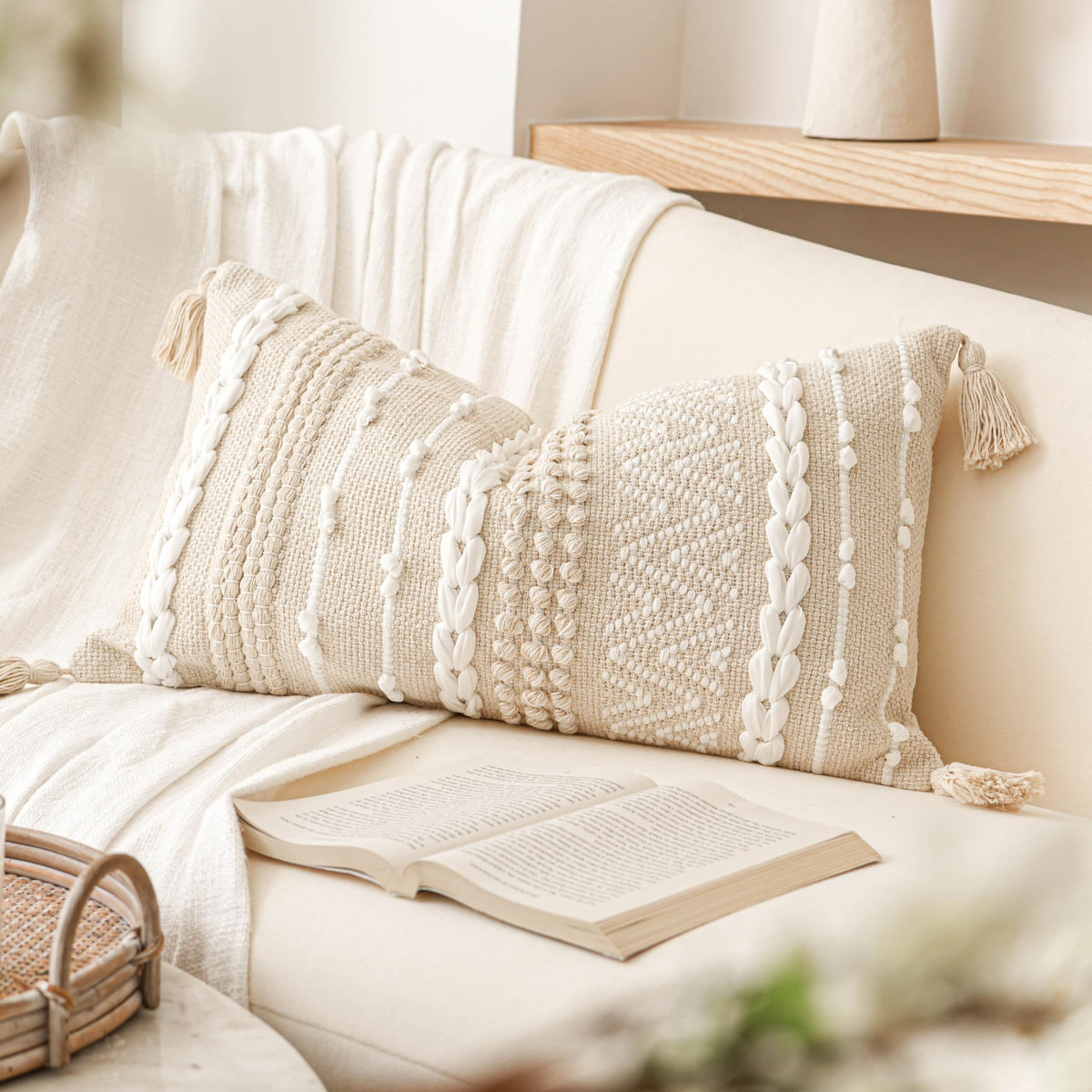 BlissBlush Boho Decorative Throw Pillow Cover for Sofa