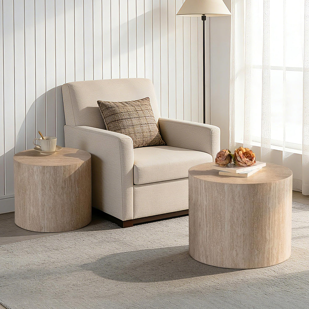 Dorivibe Round Wooden Nesting Coffee Tables, Set of 2