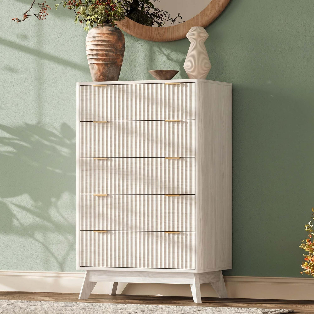 TROJM Fluted Bedroom Dresser with Curved Edge Design
