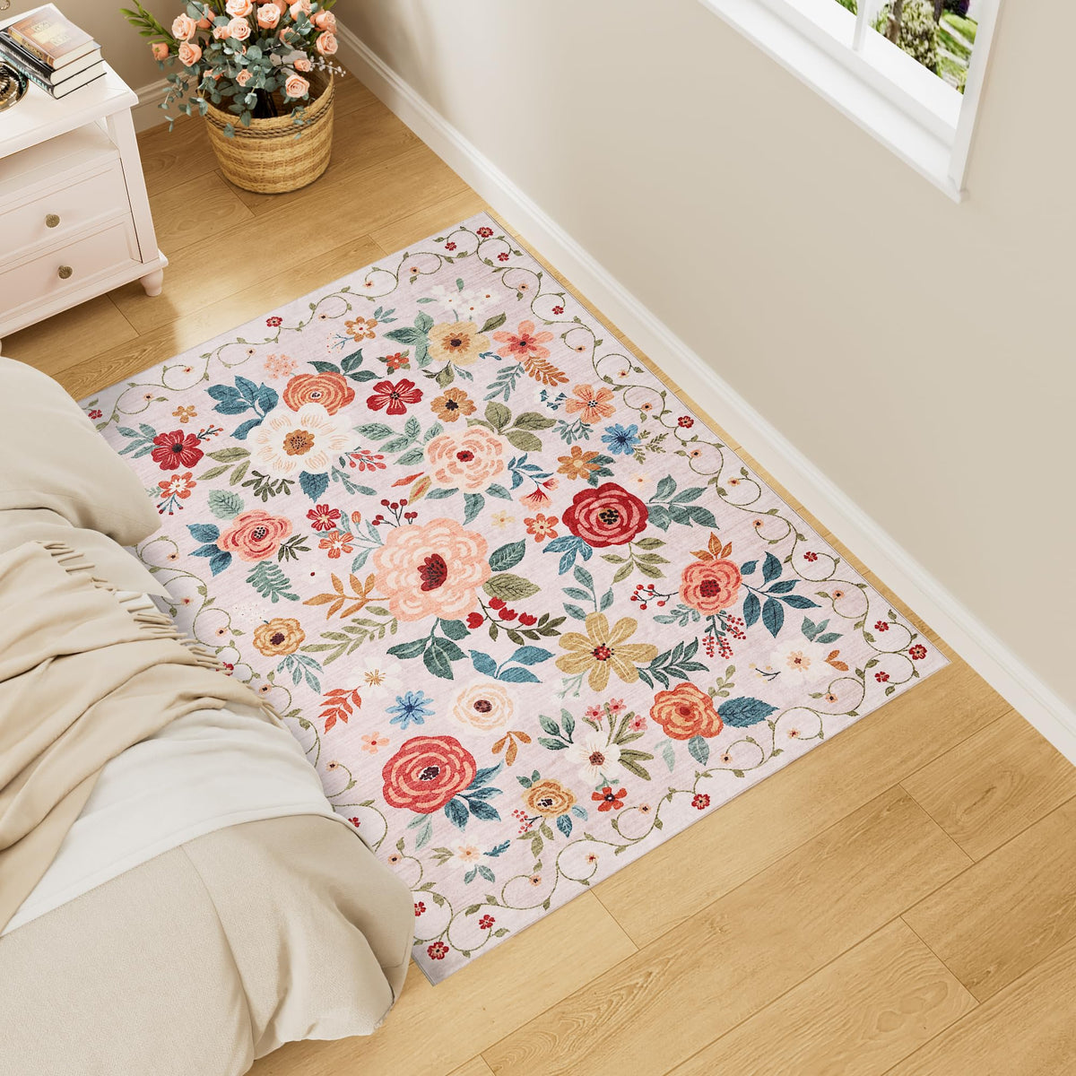 DUKINO Black Floral Area Rug for Modern Home Decor