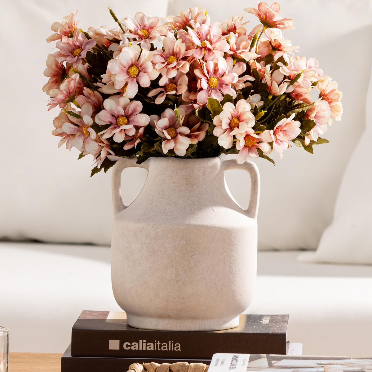 Mitt&Ditt Rustic Terracotta Ceramic Flower Vase with Handles