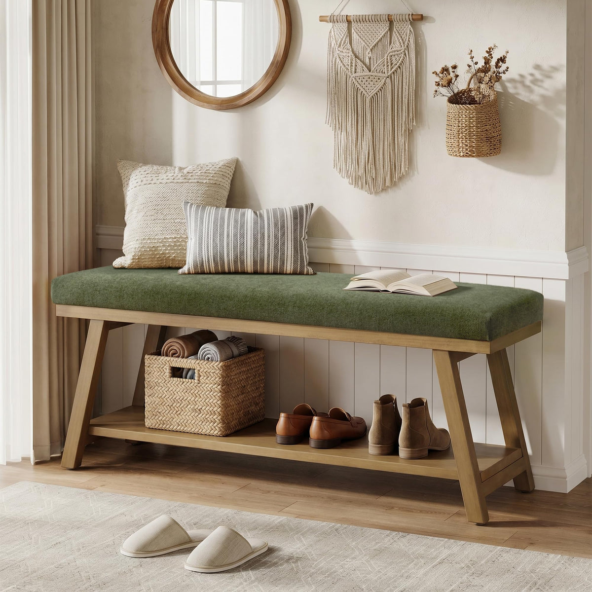 Zihanhome 45-Inch Upholstered Entryway Storage Bench