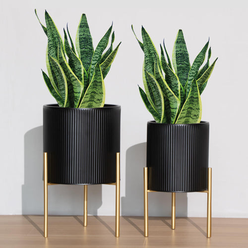 ARNIS Modern Metal Planter Pots with Stands, Set of 2
