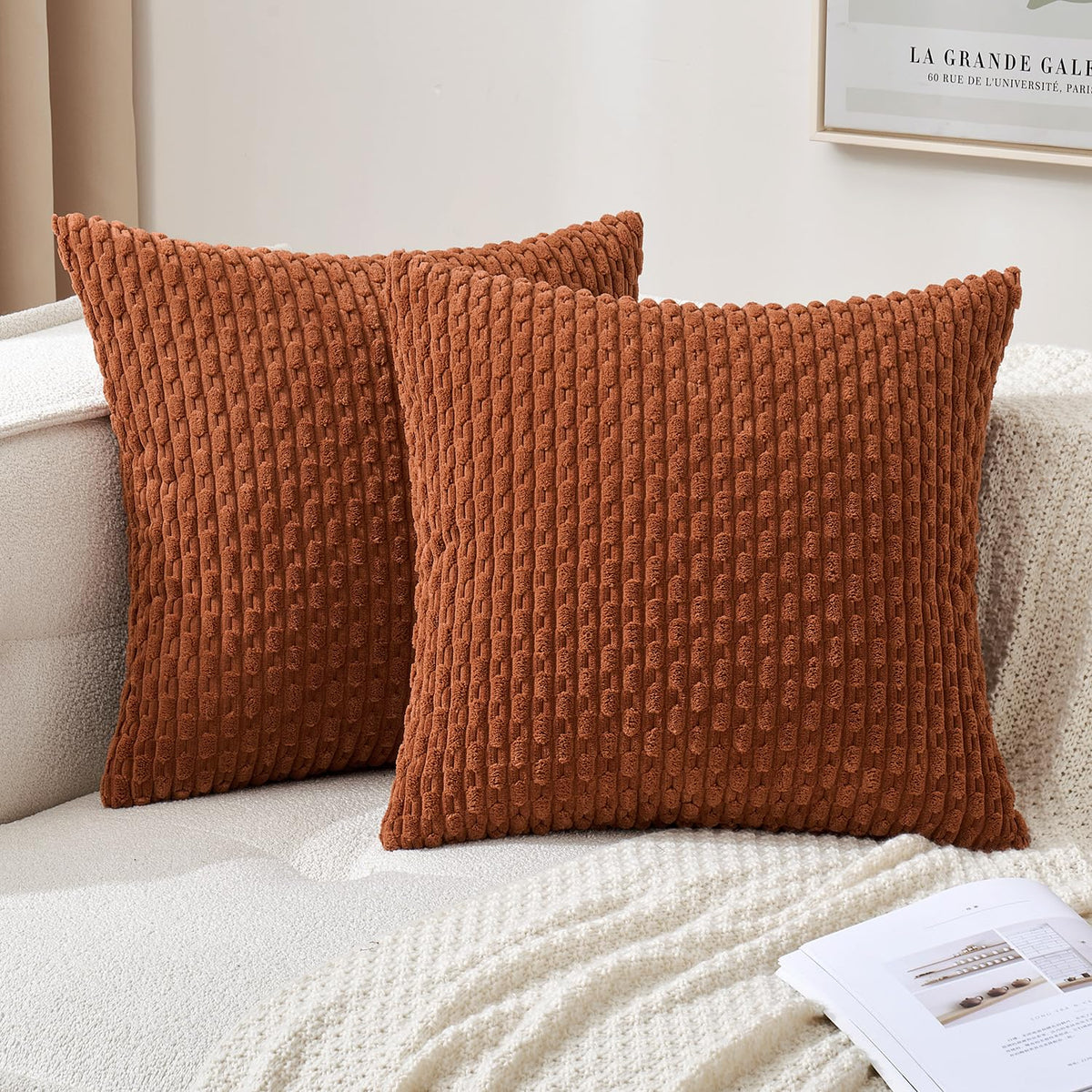 MIULEE Striped Corduroy Throw Pillow Covers, Set of 2