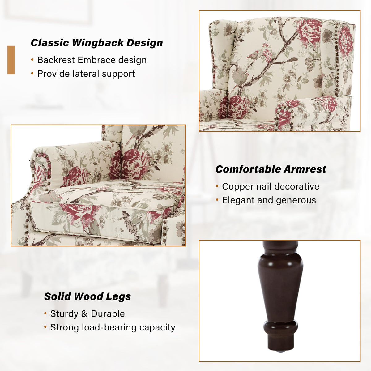 Qatiby High-Back Upholstered Wingback Accent Chair