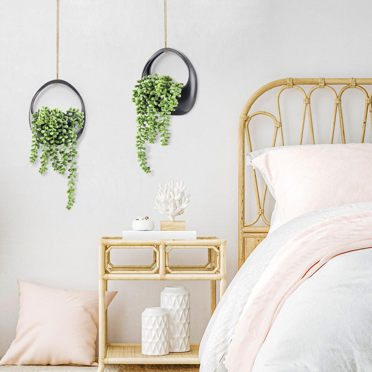 Der Rose Artificial Hanging Succulent Plants, Set of 2