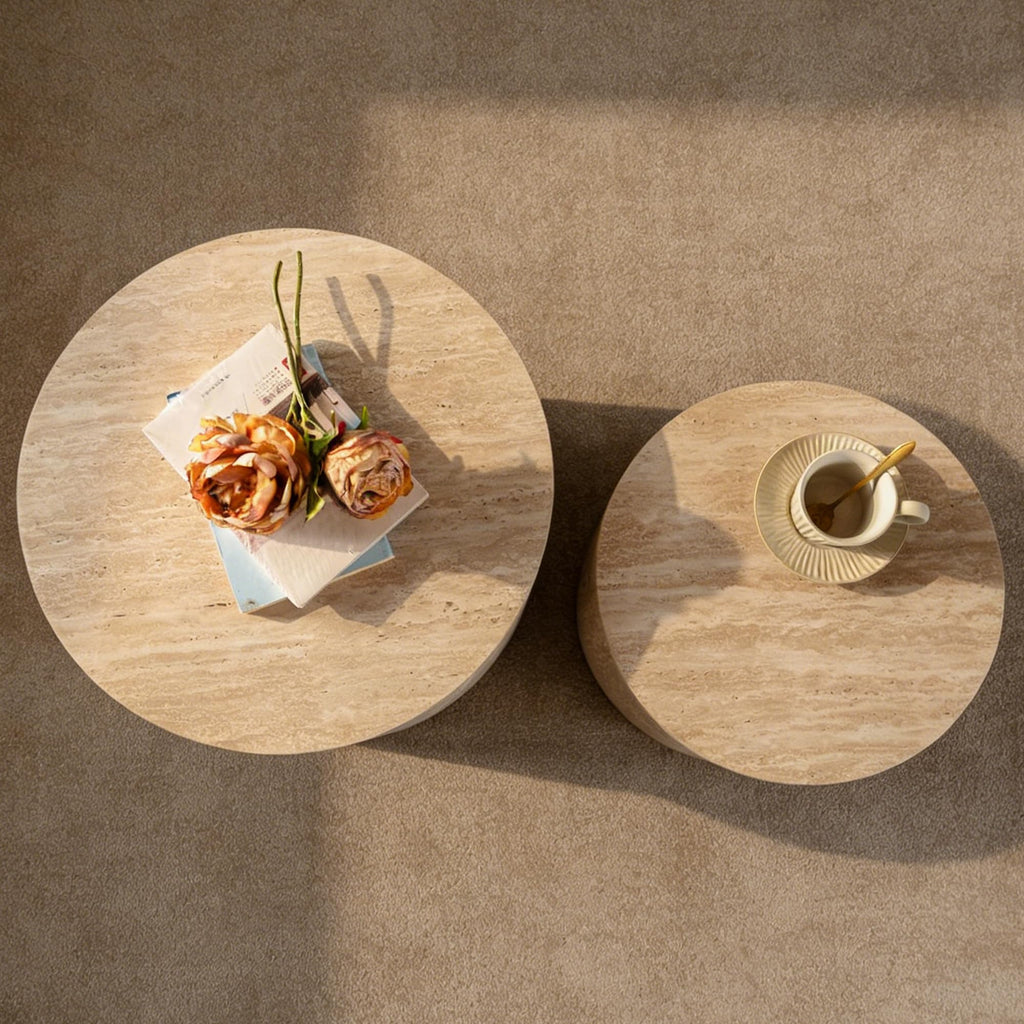Dorivibe Round Wooden Nesting Coffee Tables, Set of 2
