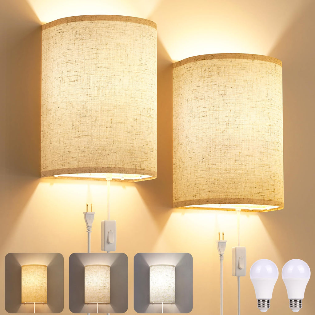 Yunaking Dimmable Plug-In Wall Sconces, Set of 2
