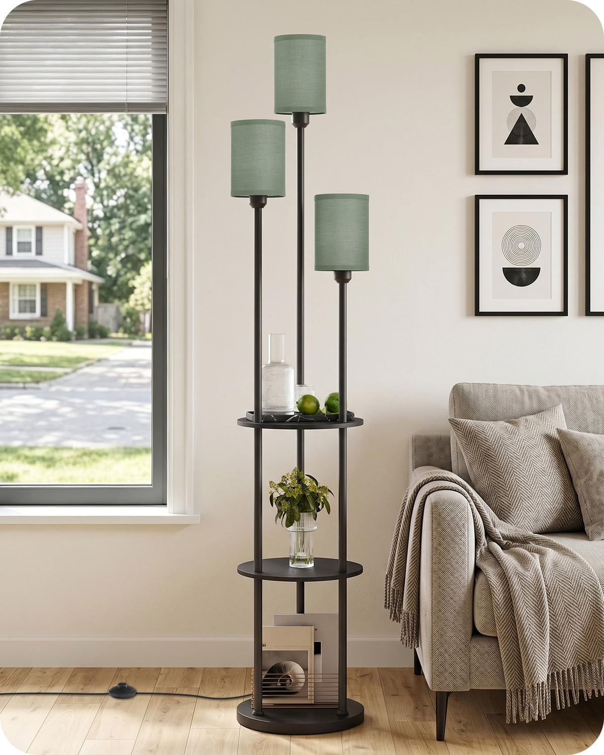 GOEBLESON 3-Light Floor Lamp with Shelves & Foot Switch