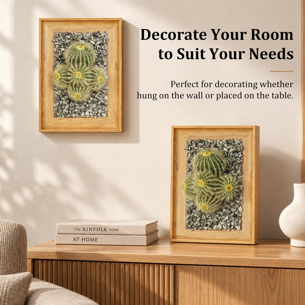 OKKMAX 3D Cactus Wall Art with Realistic Wooden Frame