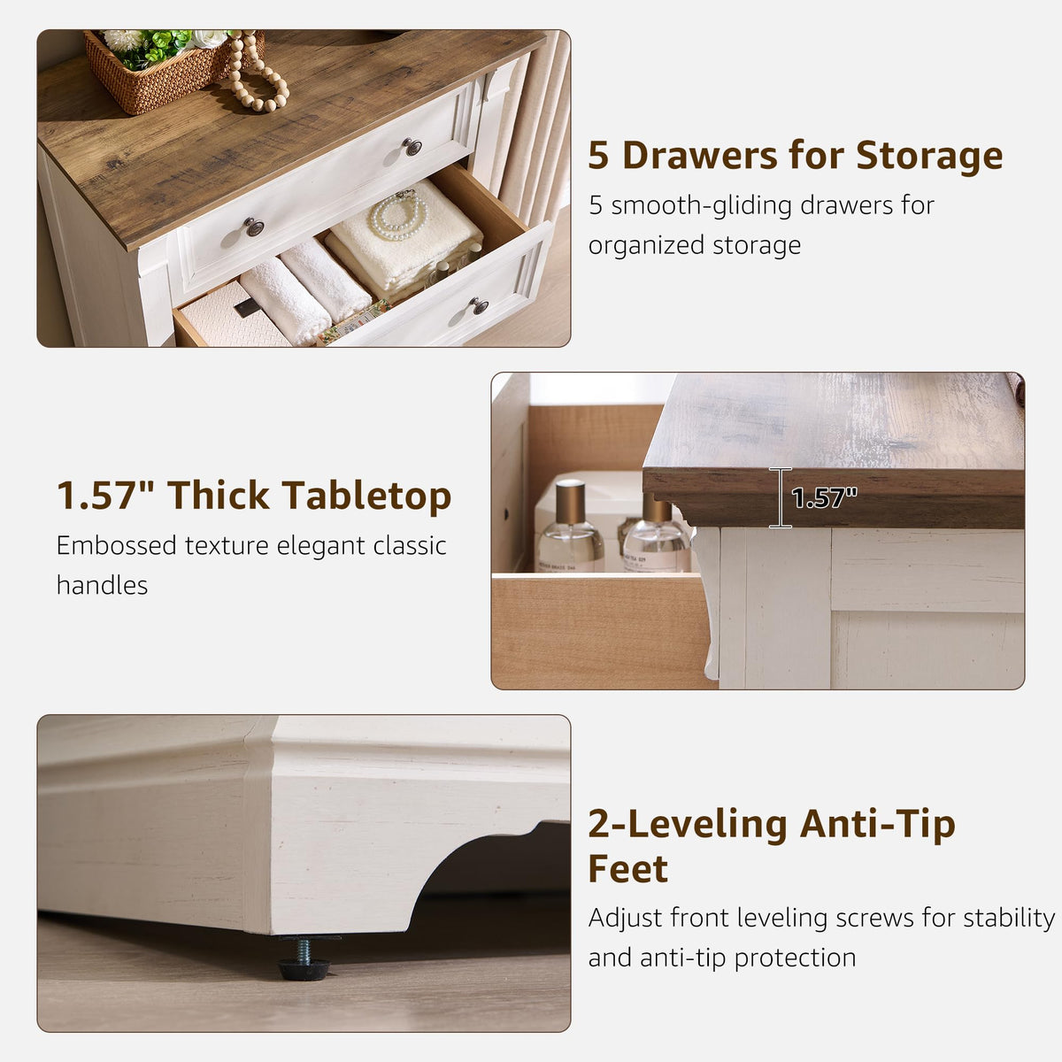 T4TREAM Farmhouse Drawer Dresser for Bedroom Storage