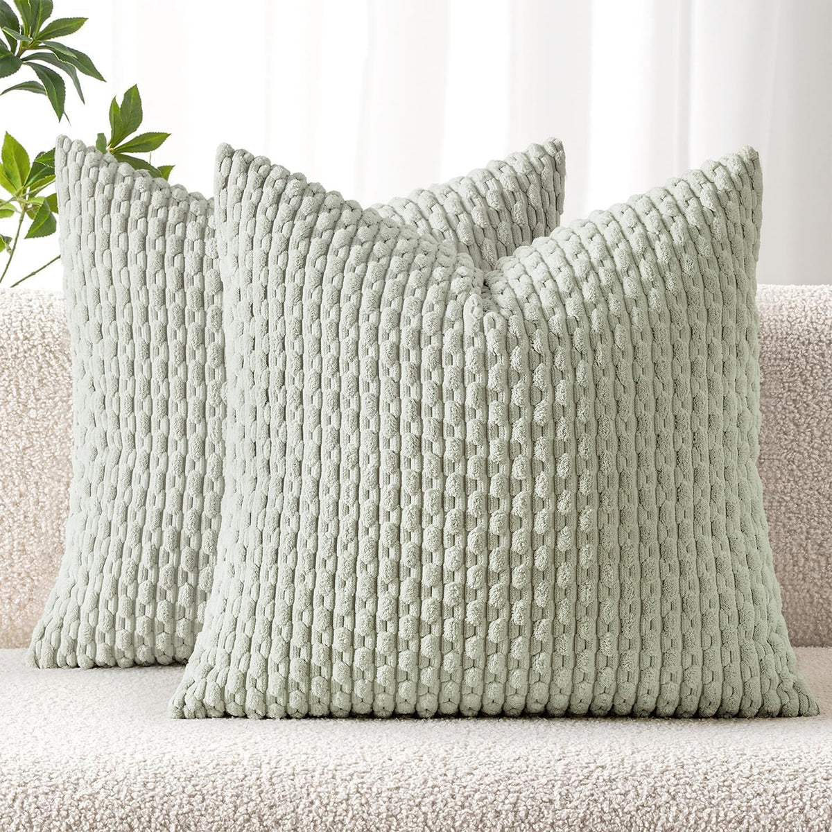 MIULEE Striped Corduroy Throw Pillow Covers, Set of 2