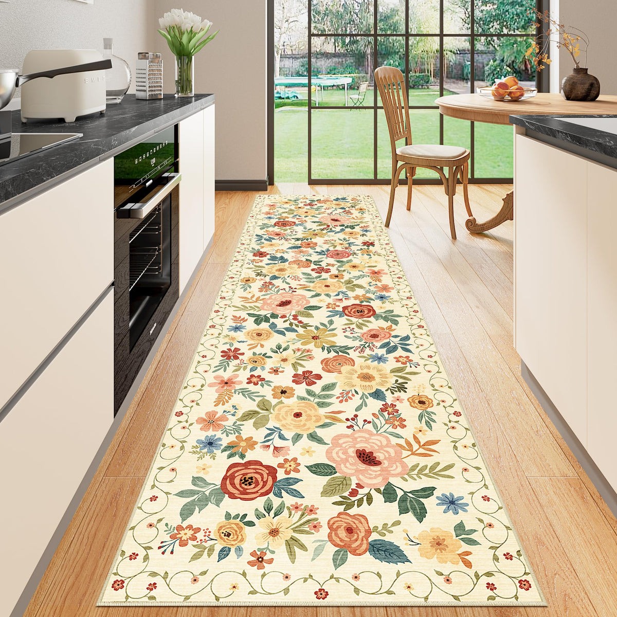 DUKINO Black Floral Area Rug for Modern Home Decor