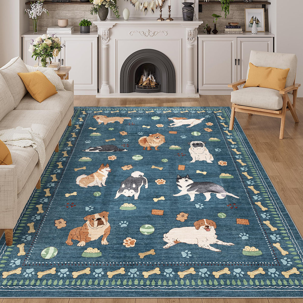 DUKINO Black Floral Area Rug for Modern Home Decor
