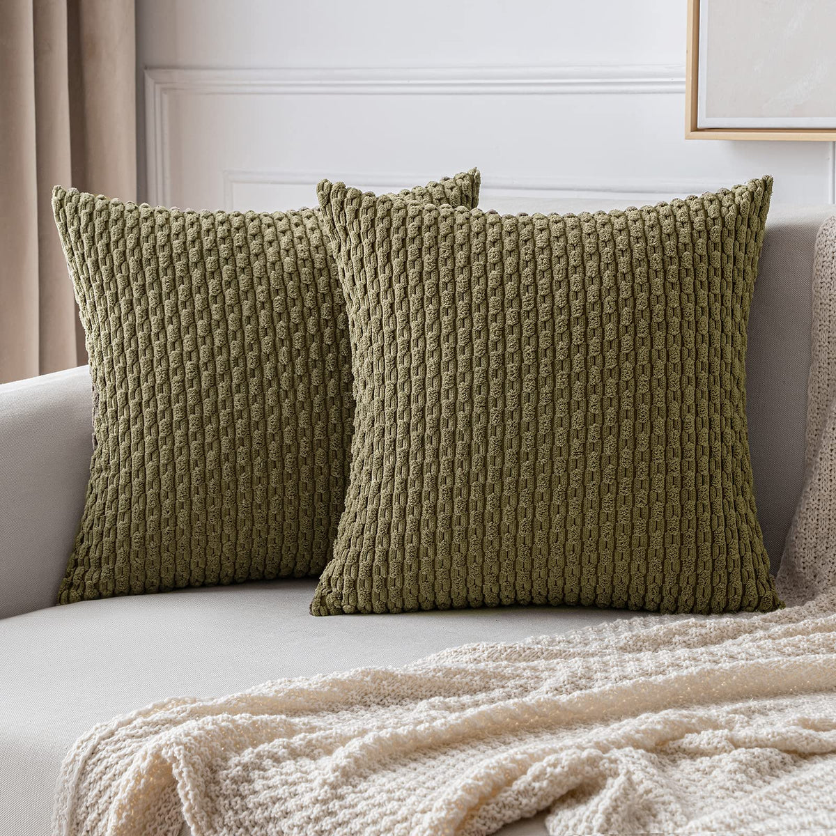 MIULEE Striped Corduroy Throw Pillow Covers, Set of 2