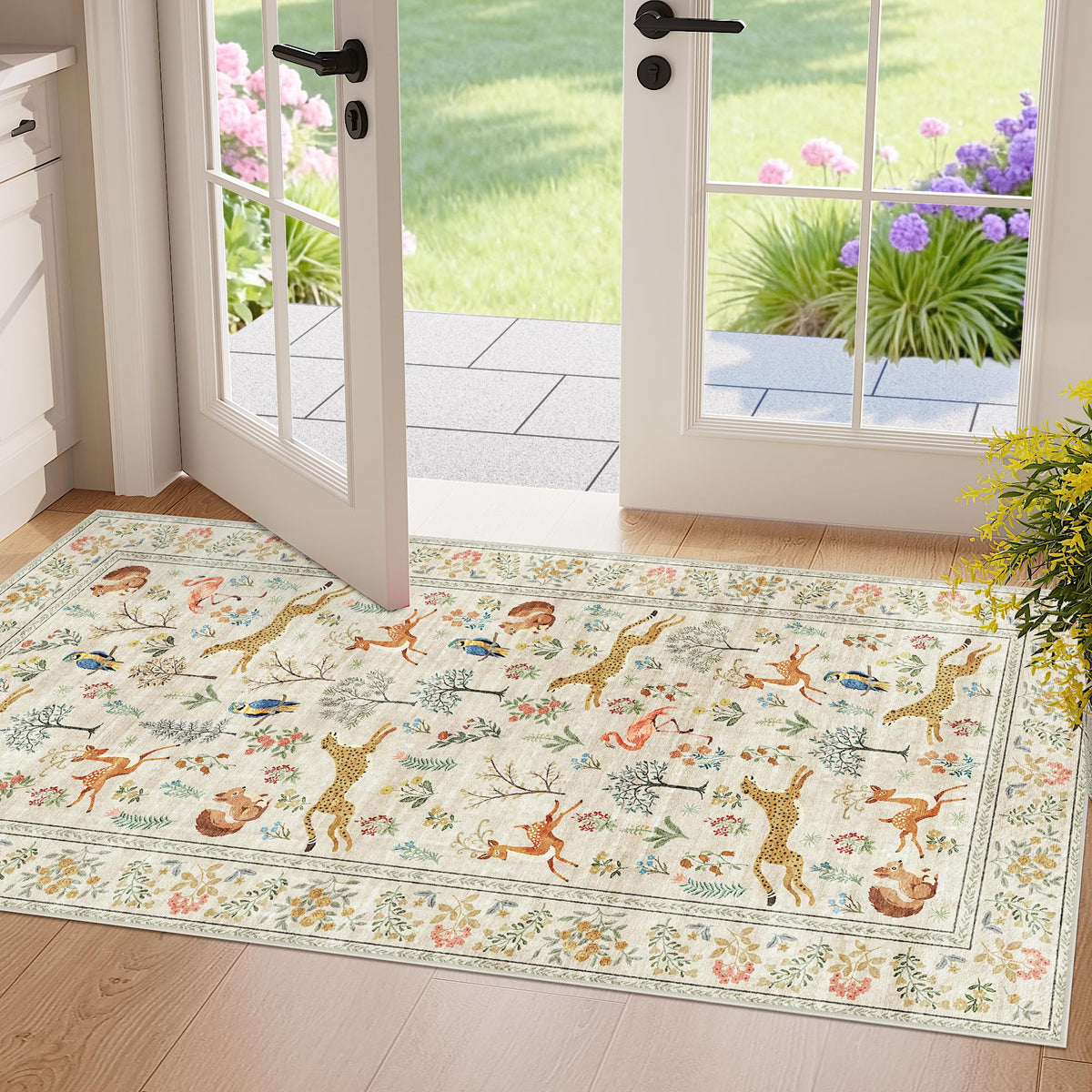 DUKINO Black Floral Area Rug for Modern Home Decor