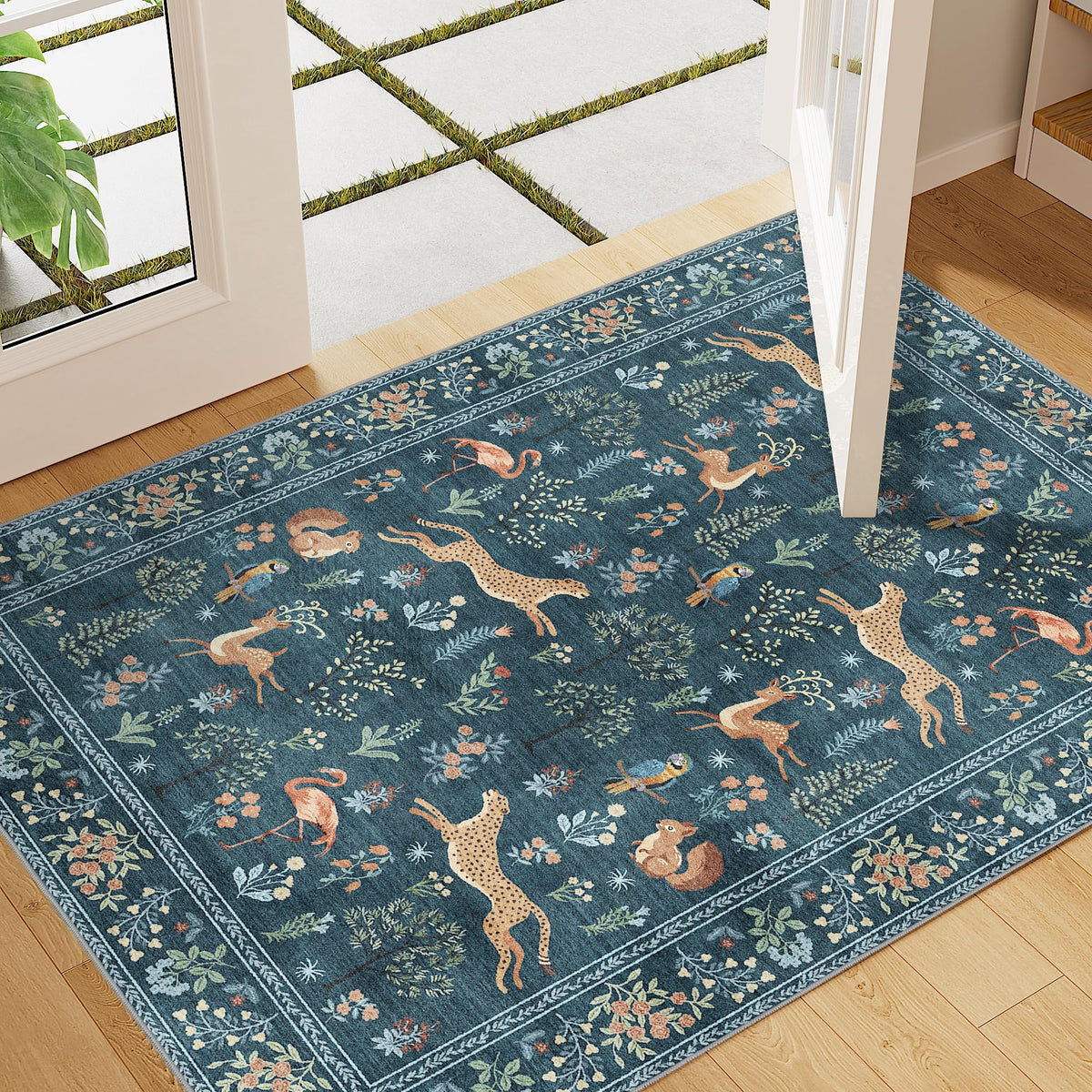 DUKINO Black Floral Area Rug for Modern Home Decor