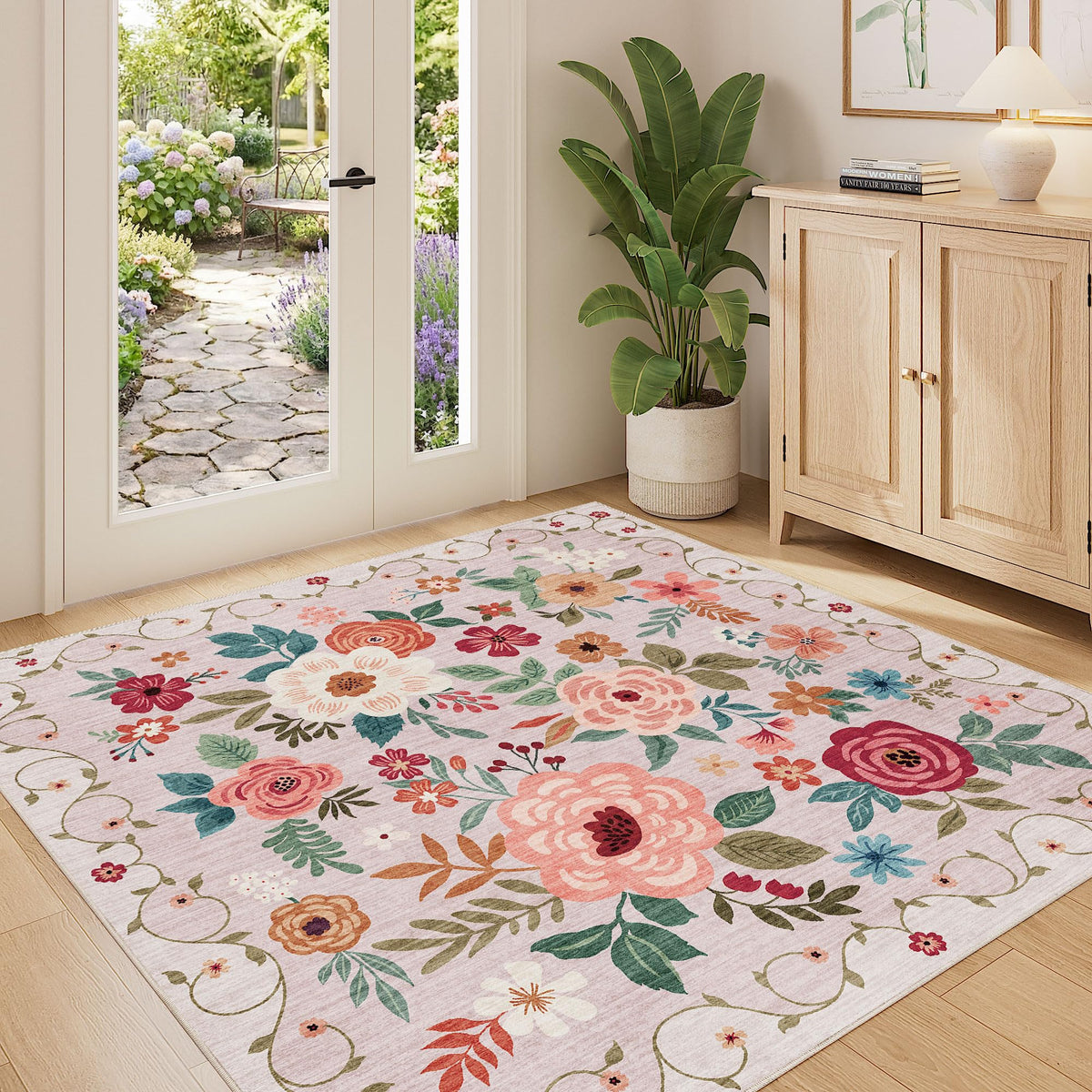 DUKINO Black Floral Area Rug for Modern Home Decor