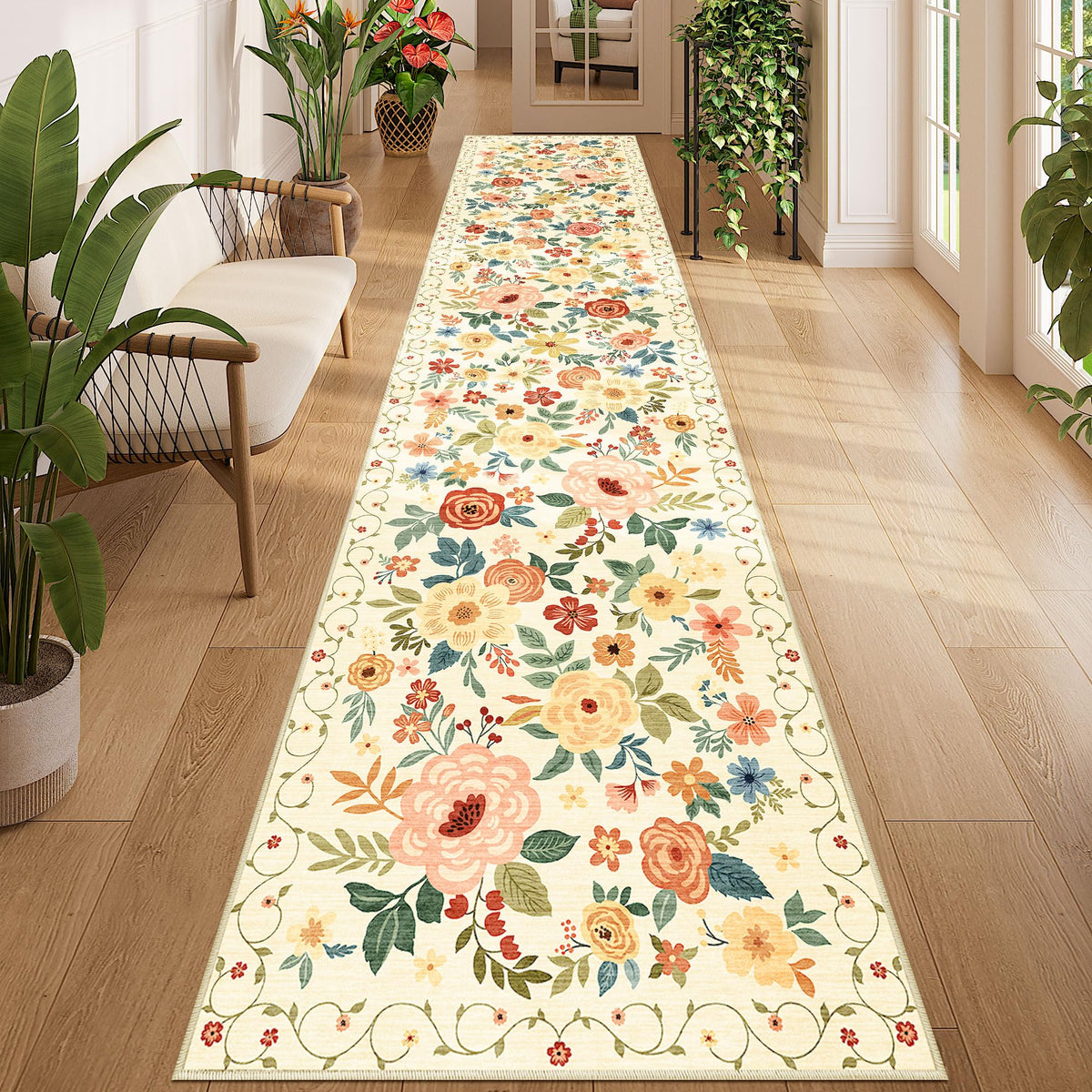 DUKINO Black Floral Area Rug for Modern Home Decor