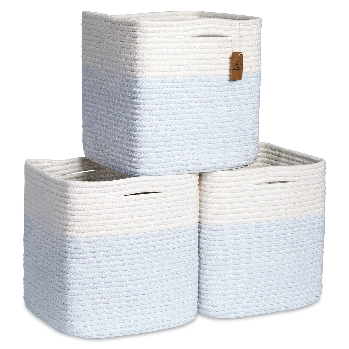 NaturalCozy 11-Inch Cube Rope Storage Baskets, 3-Pack