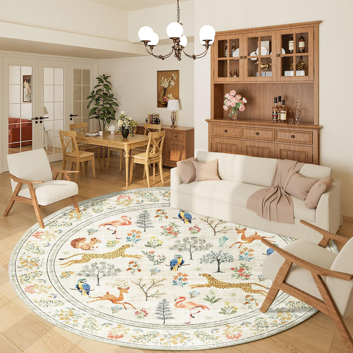 DUKINO Black Floral Area Rug for Modern Home Decor