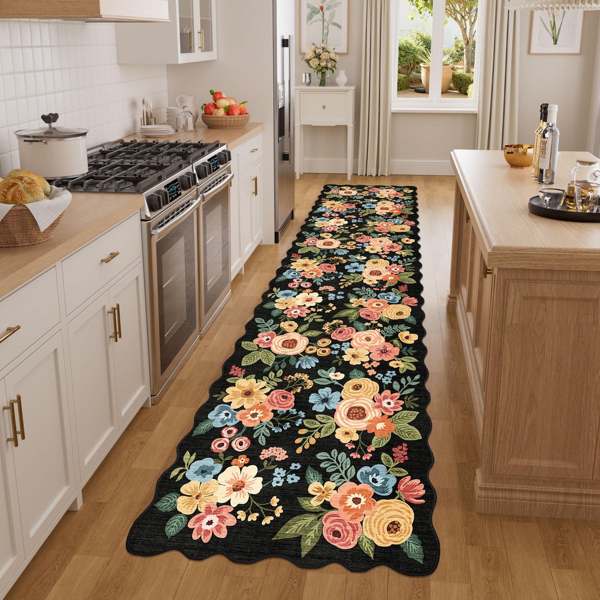 DUKINO Black Floral Area Rug for Modern Home Decor